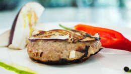 Ground pork with feta cheese grilled in eggplant